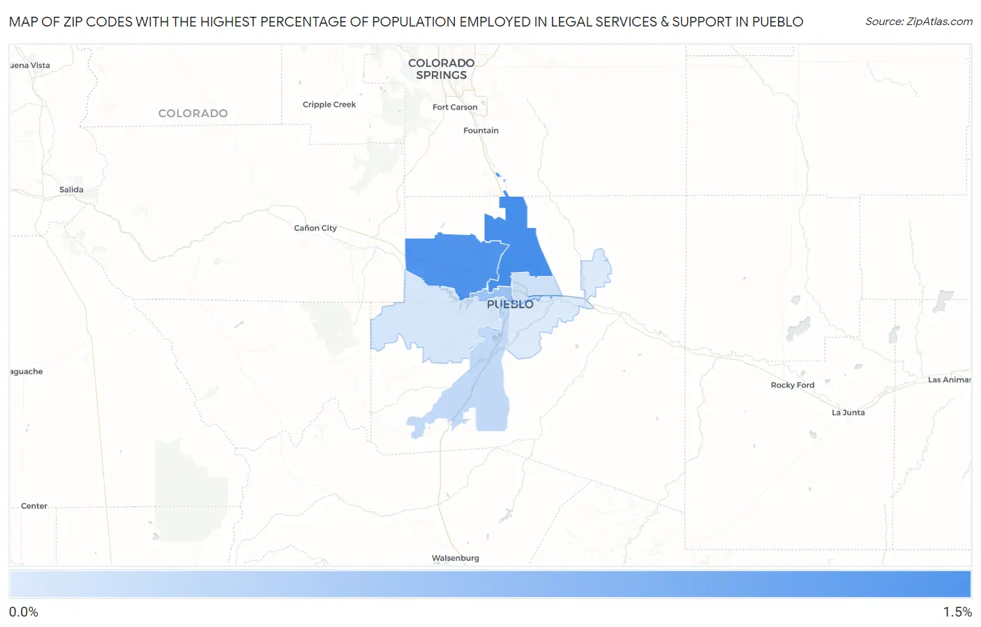 Zip Codes with the Highest Percentage of Population Employed in Legal Services & Support in Pueblo Map