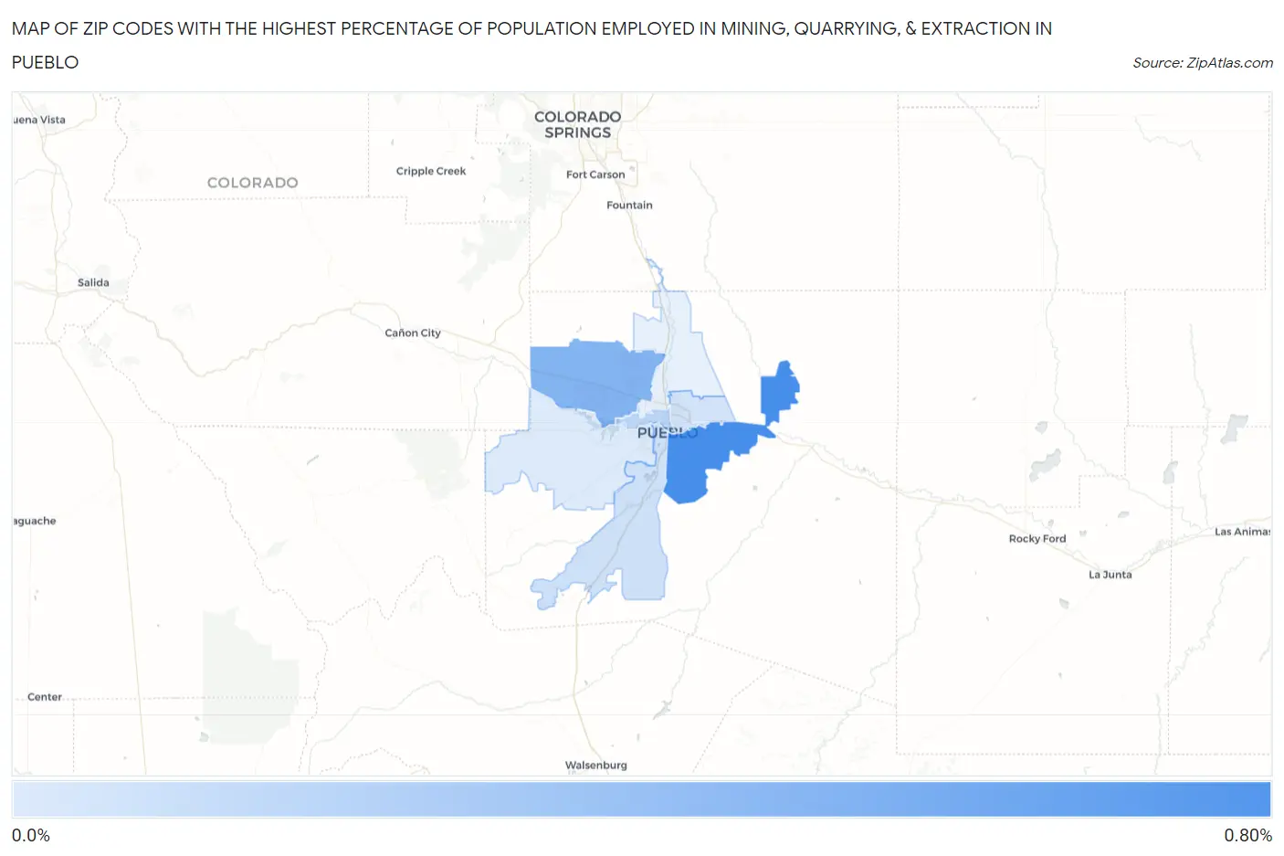 Zip Codes with the Highest Percentage of Population Employed in Mining, Quarrying, & Extraction in Pueblo Map