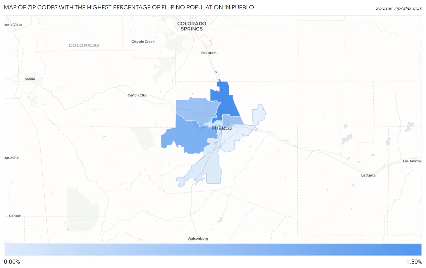 Zip Codes with the Highest Percentage of Filipino Population in Pueblo Map