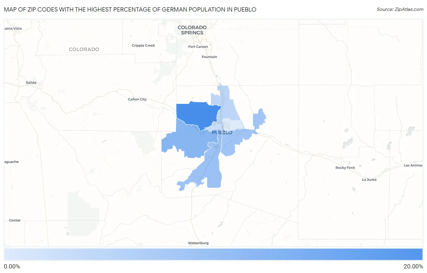 Zip Codes with the Highest Percentage of German Population in Pueblo Map