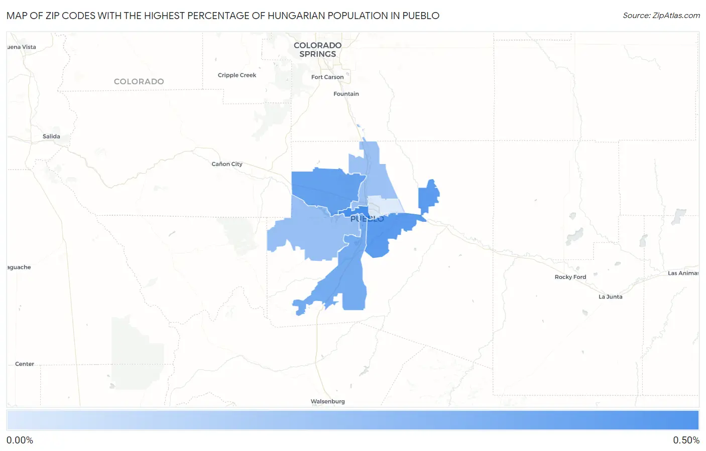 Zip Codes with the Highest Percentage of Hungarian Population in Pueblo Map