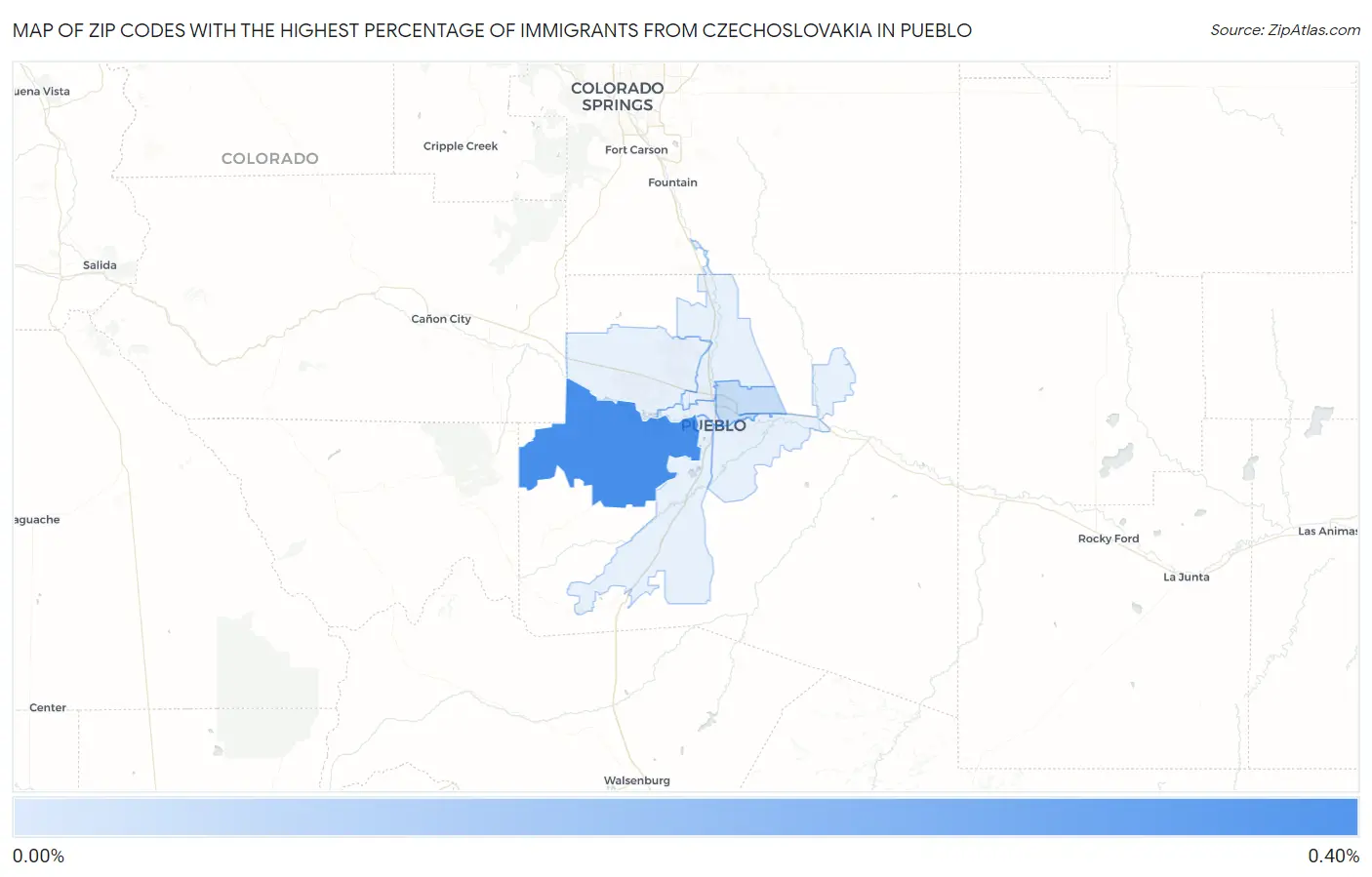 Zip Codes with the Highest Percentage of Immigrants from Czechoslovakia in Pueblo Map