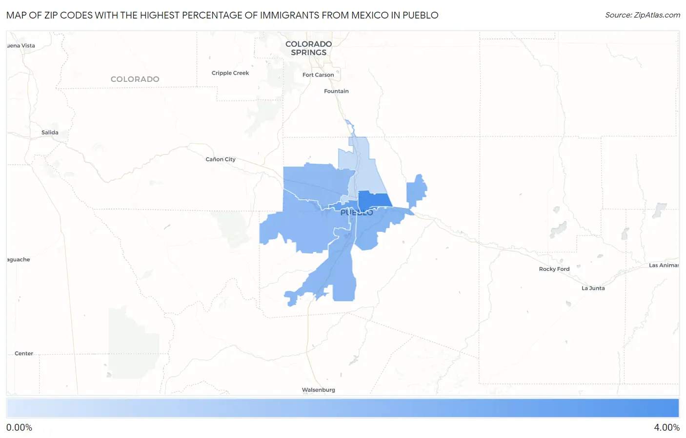 Zip Codes with the Highest Percentage of Immigrants from Mexico in Pueblo Map