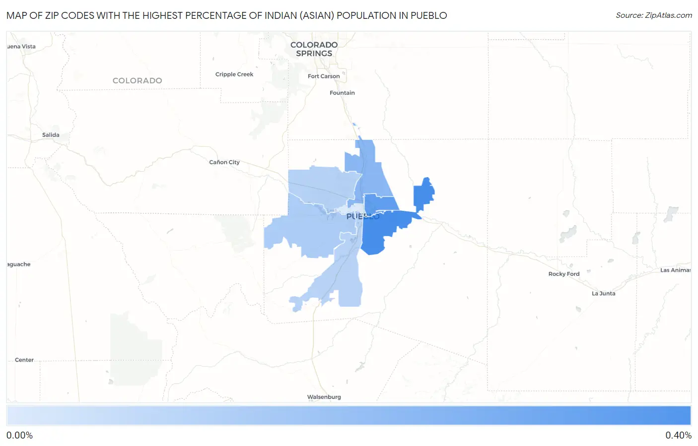 Zip Codes with the Highest Percentage of Indian (Asian) Population in Pueblo Map