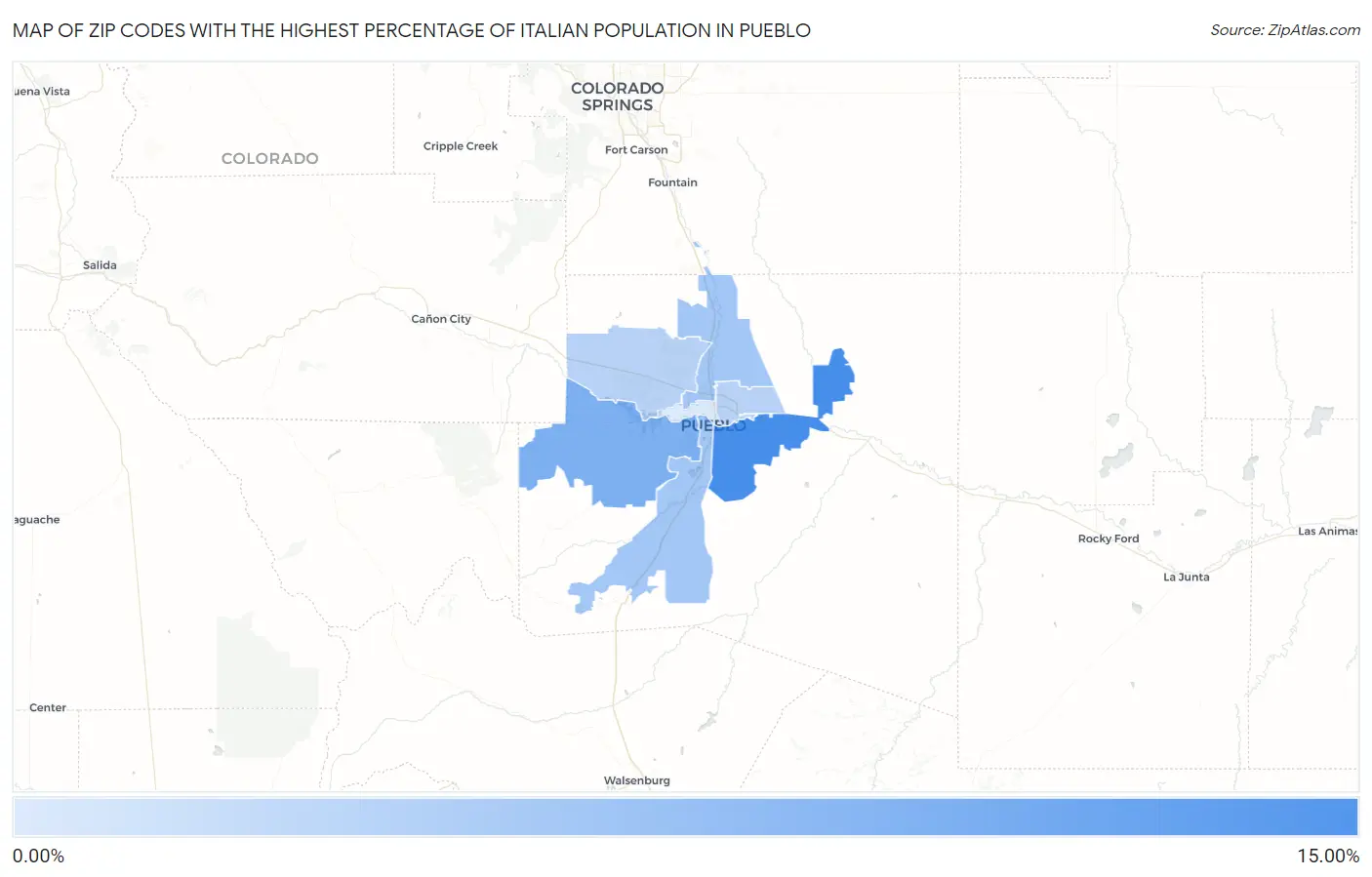 Zip Codes with the Highest Percentage of Italian Population in Pueblo Map