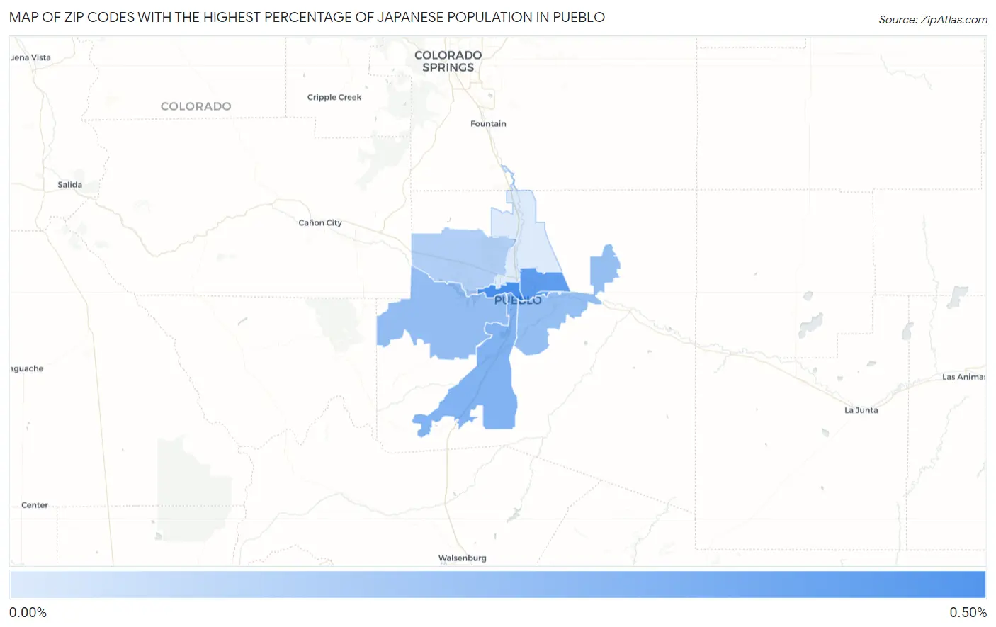 Zip Codes with the Highest Percentage of Japanese Population in Pueblo Map