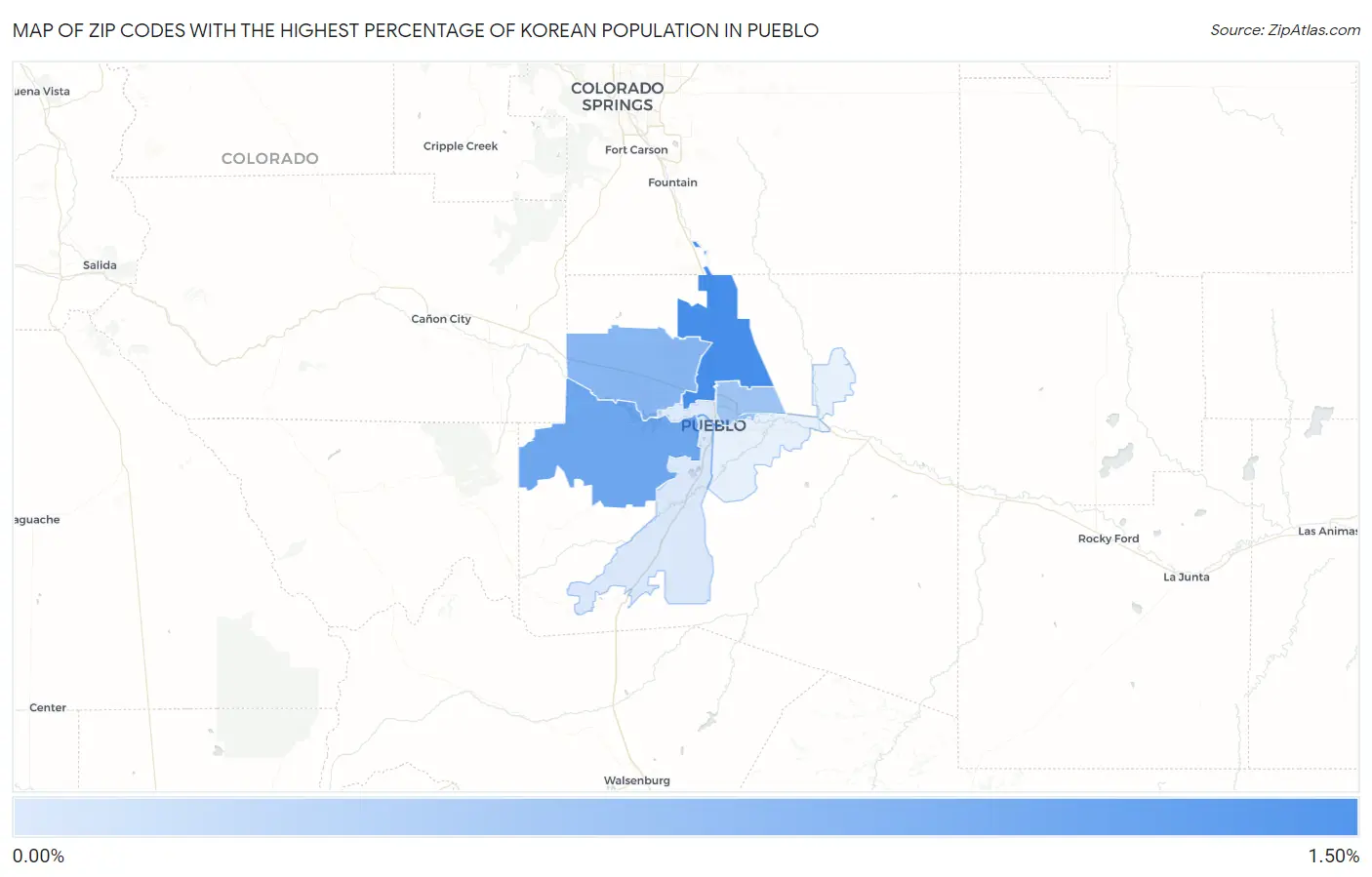 Zip Codes with the Highest Percentage of Korean Population in Pueblo Map
