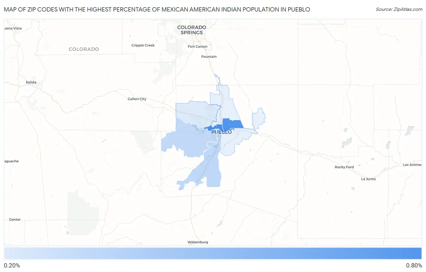 Zip Codes with the Highest Percentage of Mexican American Indian Population in Pueblo Map