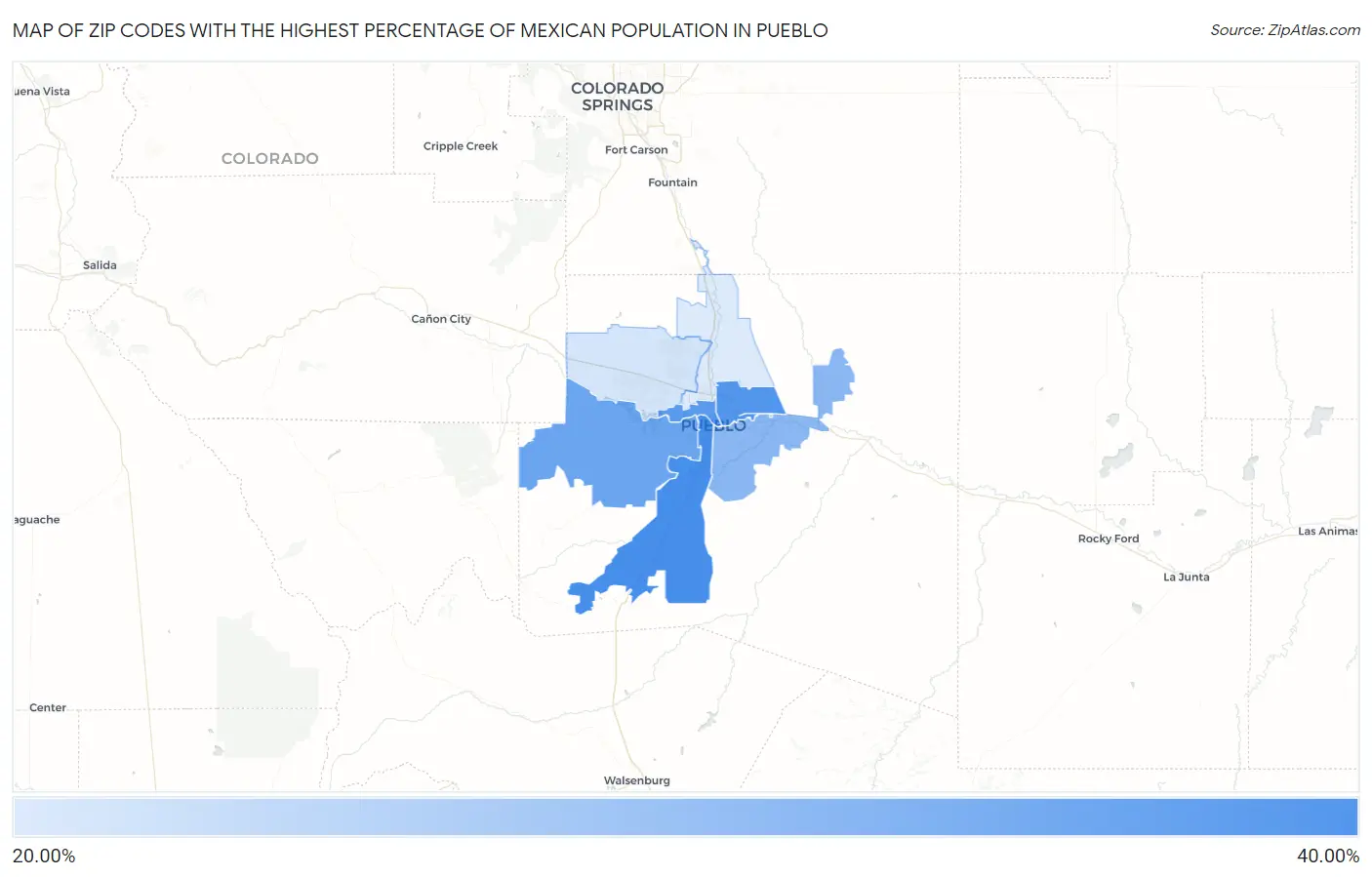 Zip Codes with the Highest Percentage of Mexican Population in Pueblo Map