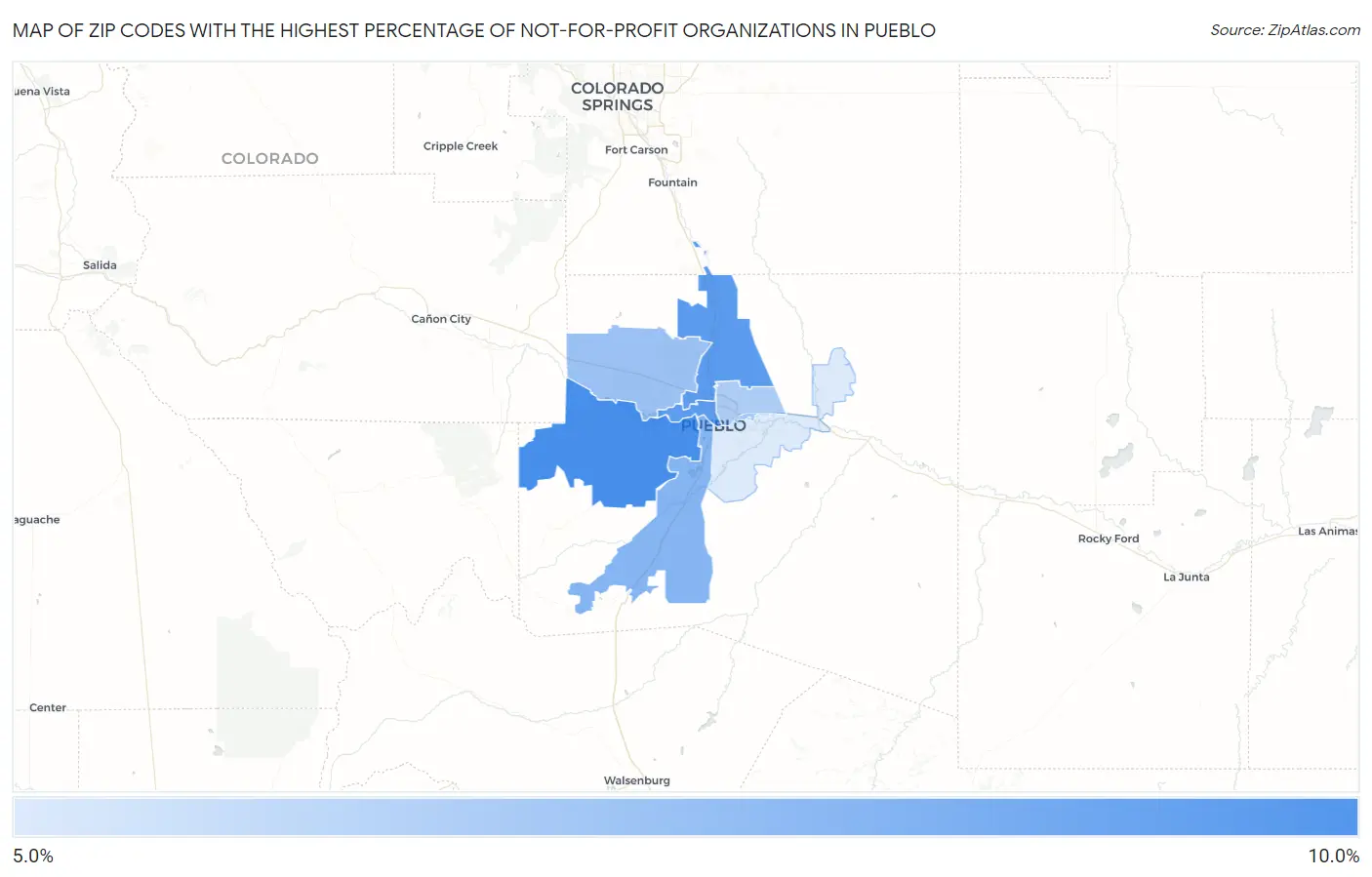 Zip Codes with the Highest Percentage of Not-for-profit Organizations in Pueblo Map