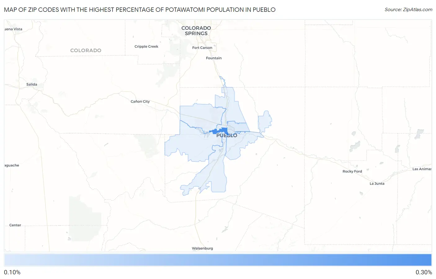 Zip Codes with the Highest Percentage of Potawatomi Population in Pueblo Map
