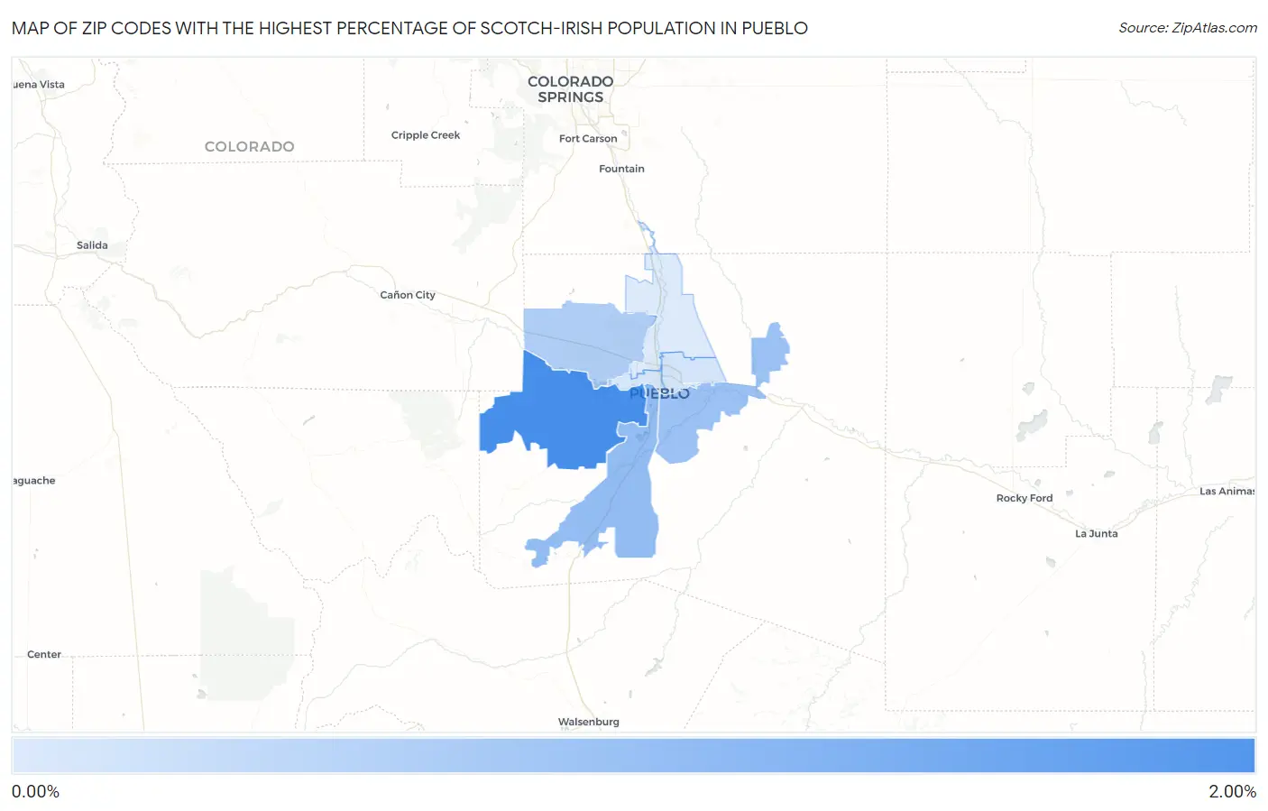 Zip Codes with the Highest Percentage of Scotch-Irish Population in Pueblo Map