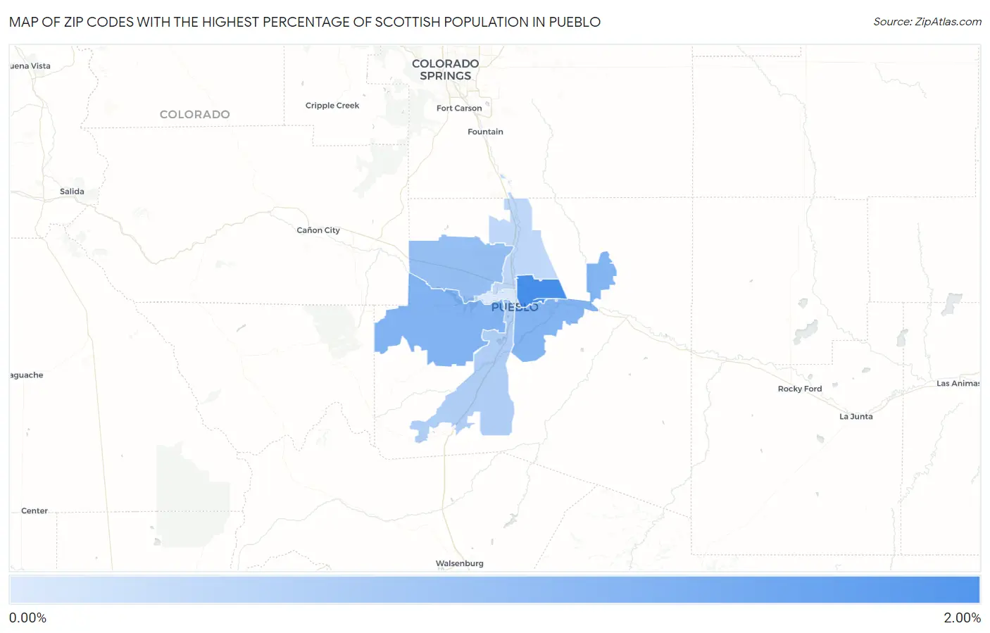 Zip Codes with the Highest Percentage of Scottish Population in Pueblo Map