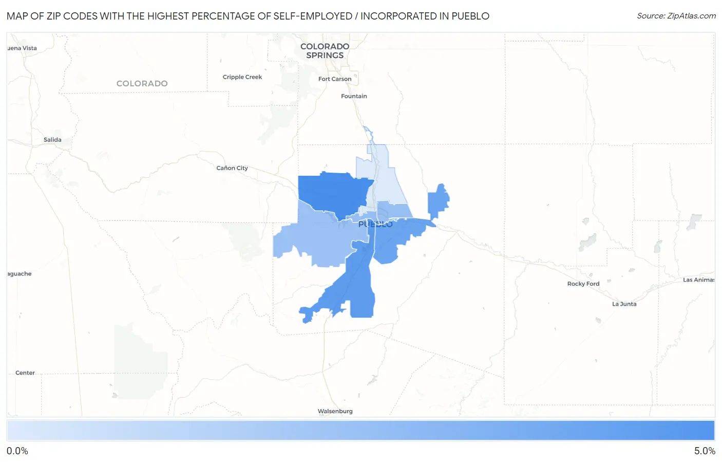 Zip Codes with the Highest Percentage of Self-Employed / Incorporated in Pueblo Map