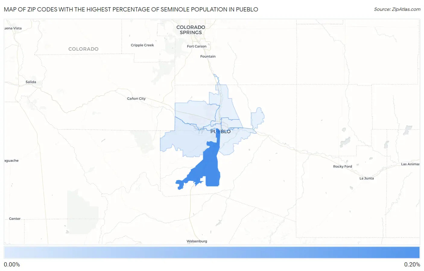 Zip Codes with the Highest Percentage of Seminole Population in Pueblo Map