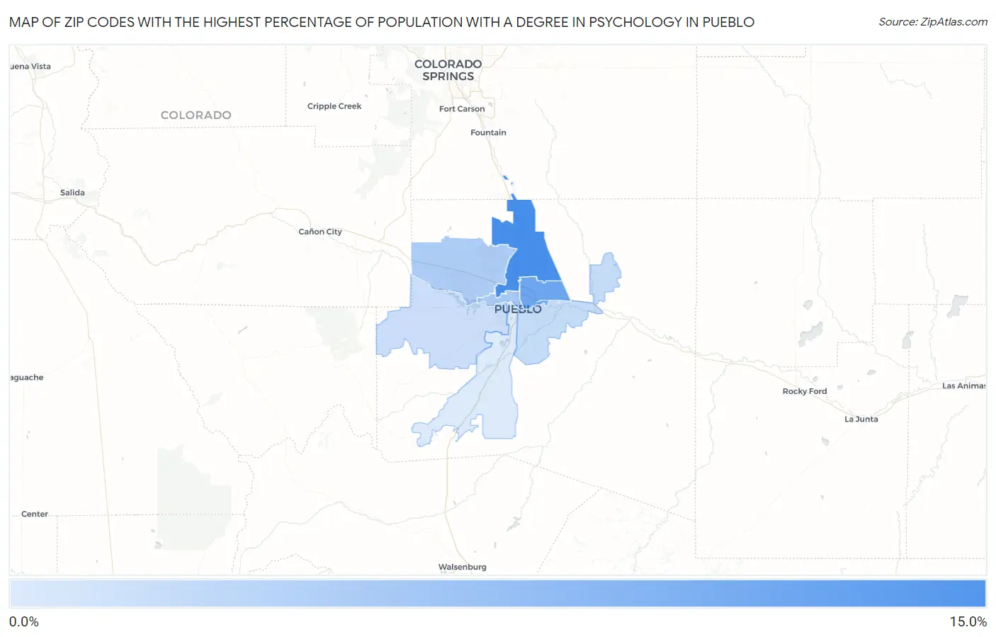 Zip Codes with the Highest Percentage of Population with a Degree in Psychology in Pueblo Map