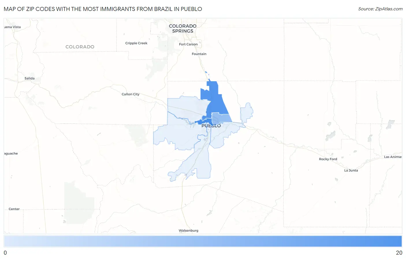 Zip Codes with the Most Immigrants from Brazil in Pueblo Map