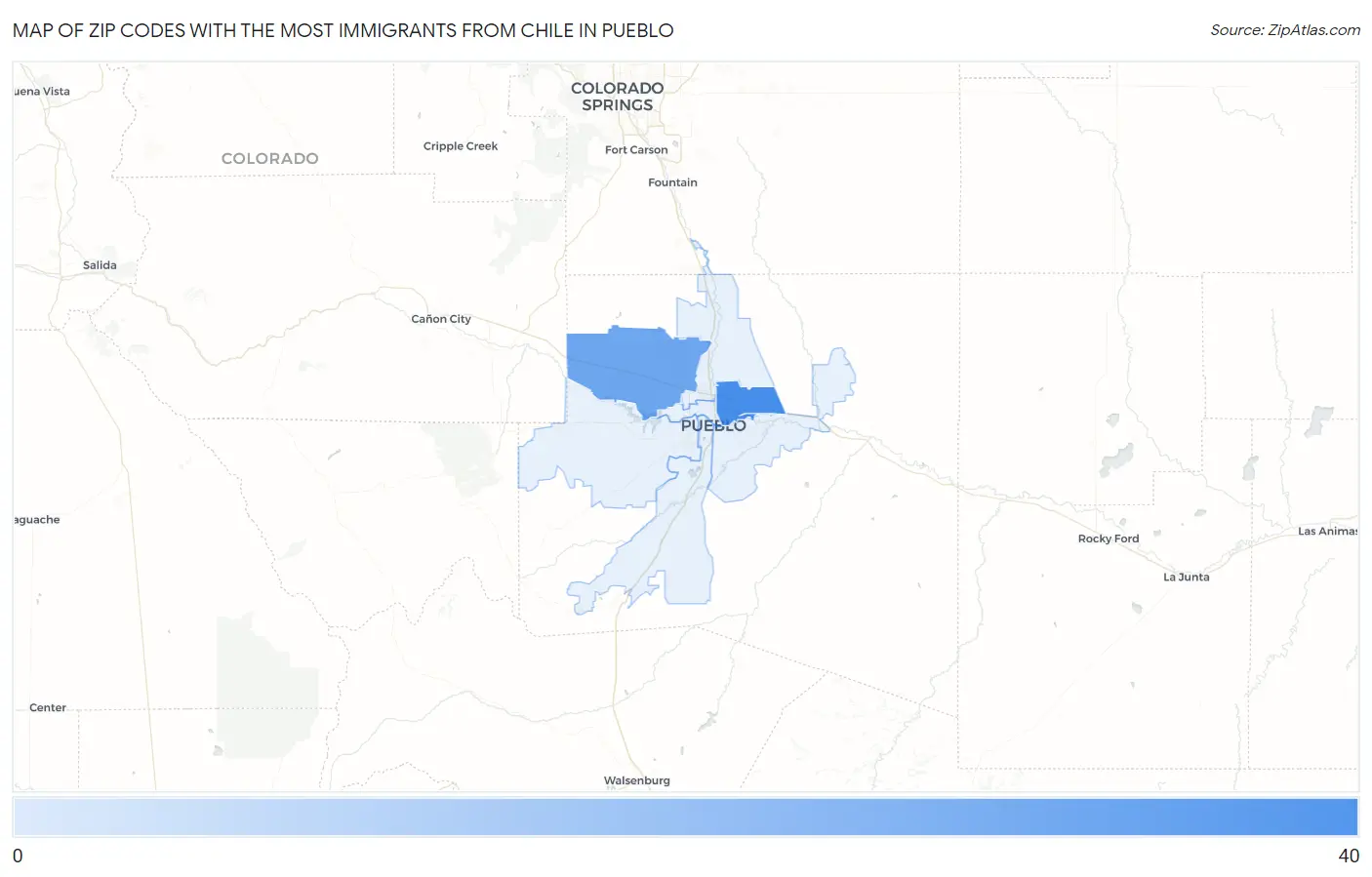 Zip Codes with the Most Immigrants from Chile in Pueblo Map