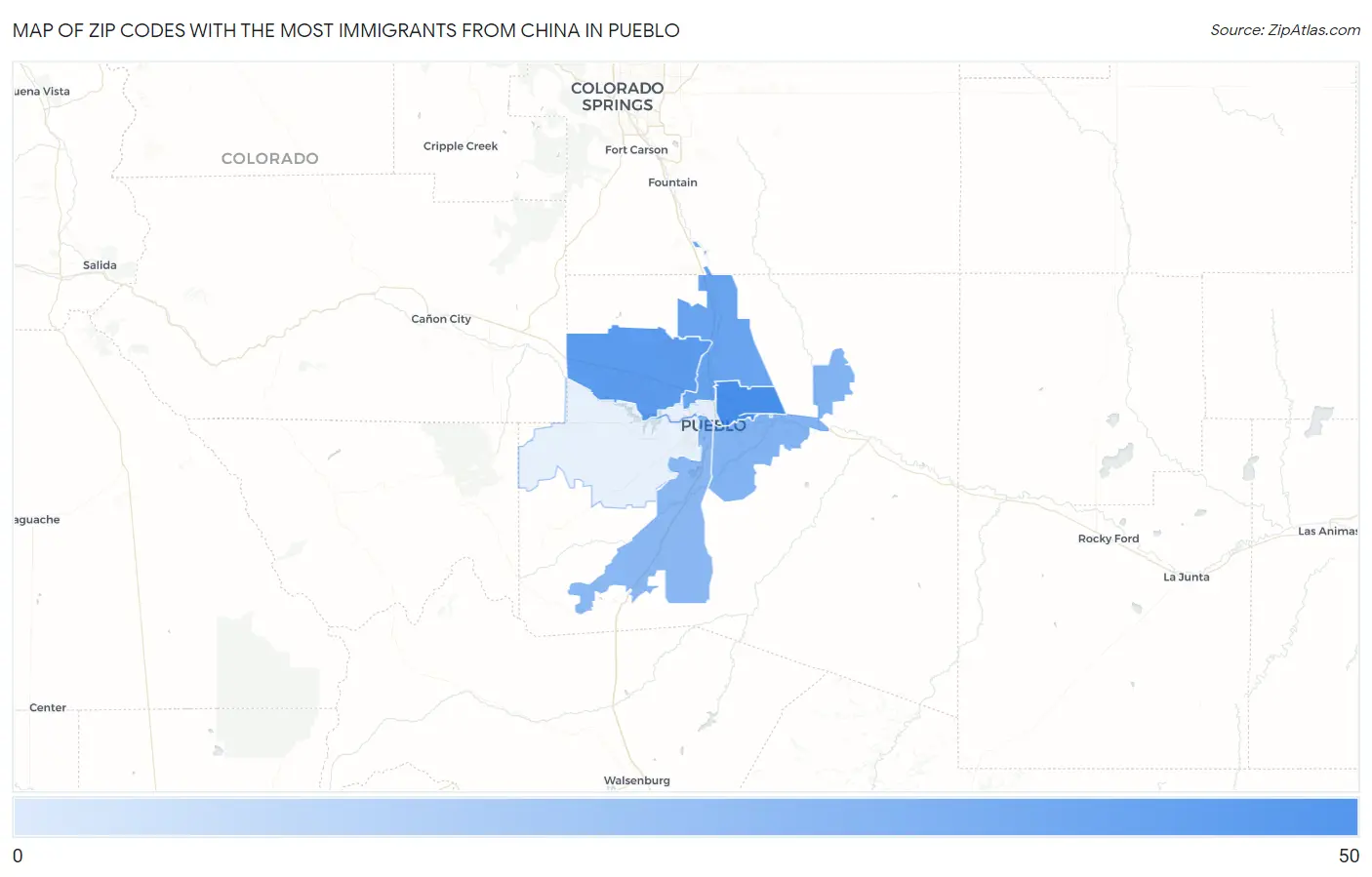 Zip Codes with the Most Immigrants from China in Pueblo Map