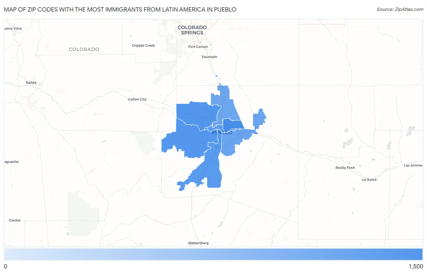 Zip Codes with the Most Immigrants from Latin America in Pueblo Map