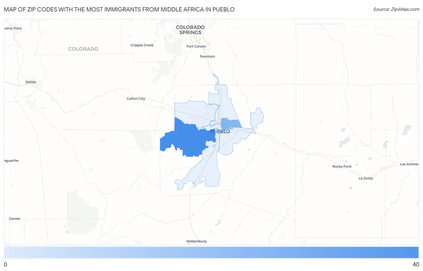 Zip Codes with the Most Immigrants from Middle Africa in Pueblo Map