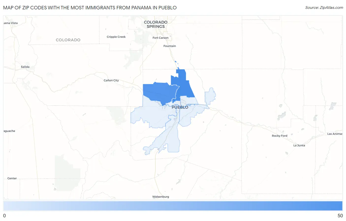 Zip Codes with the Most Immigrants from Panama in Pueblo Map