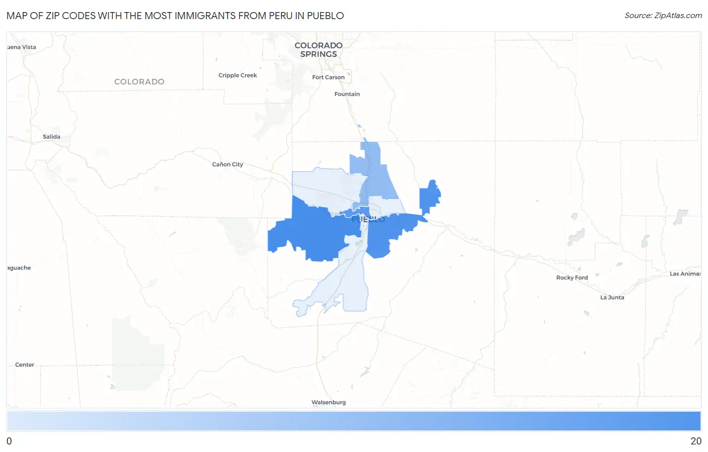 Zip Codes with the Most Immigrants from Peru in Pueblo Map