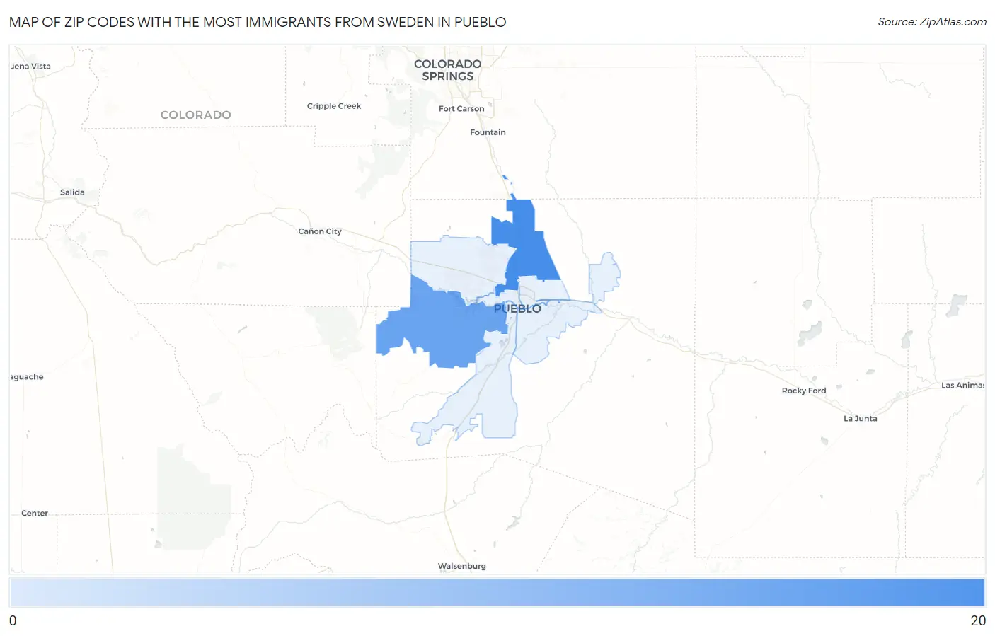 Zip Codes with the Most Immigrants from Sweden in Pueblo Map