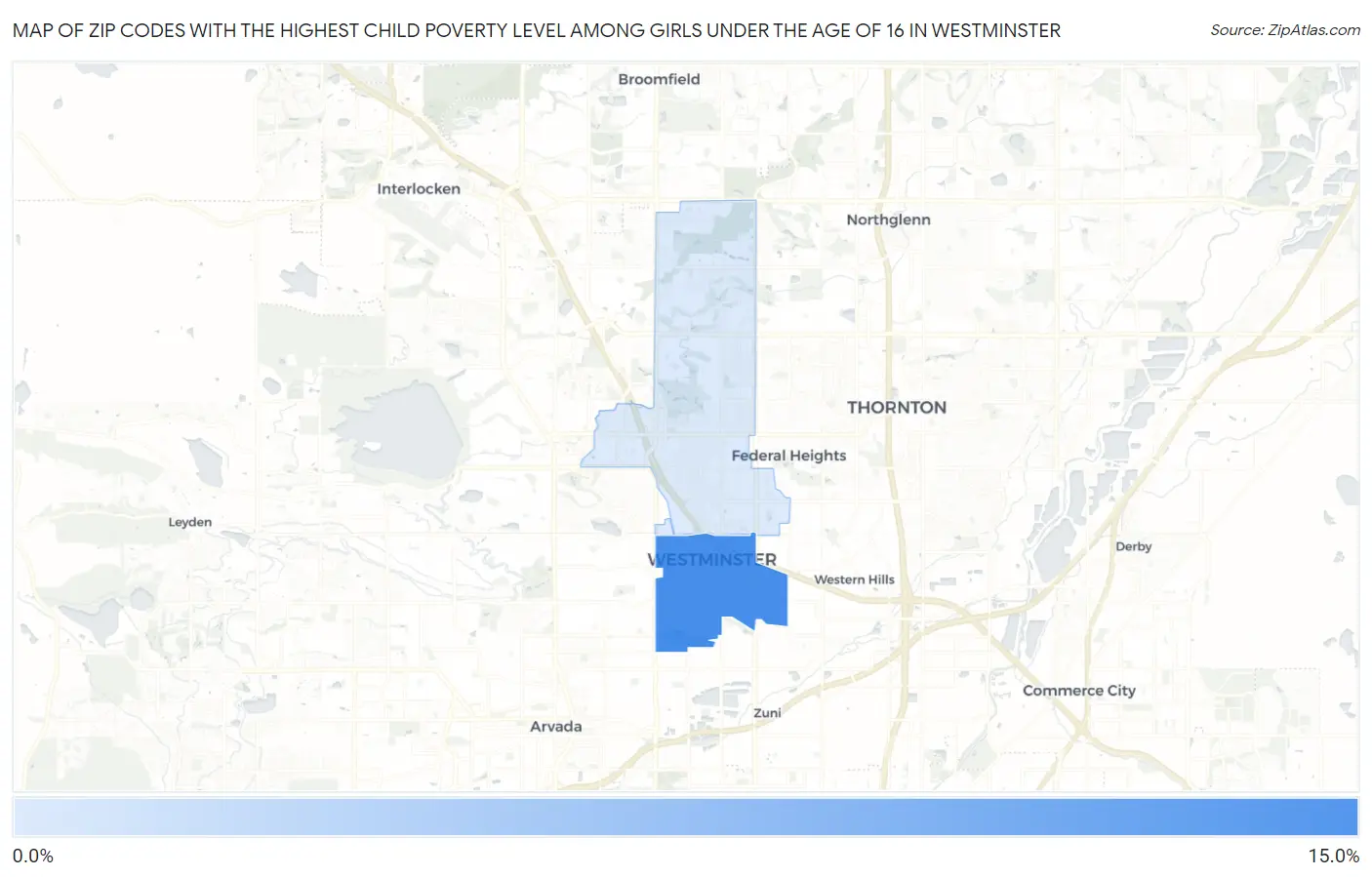 Zip Codes with the Highest Child Poverty Level Among Girls Under the Age of 16 in Westminster Map