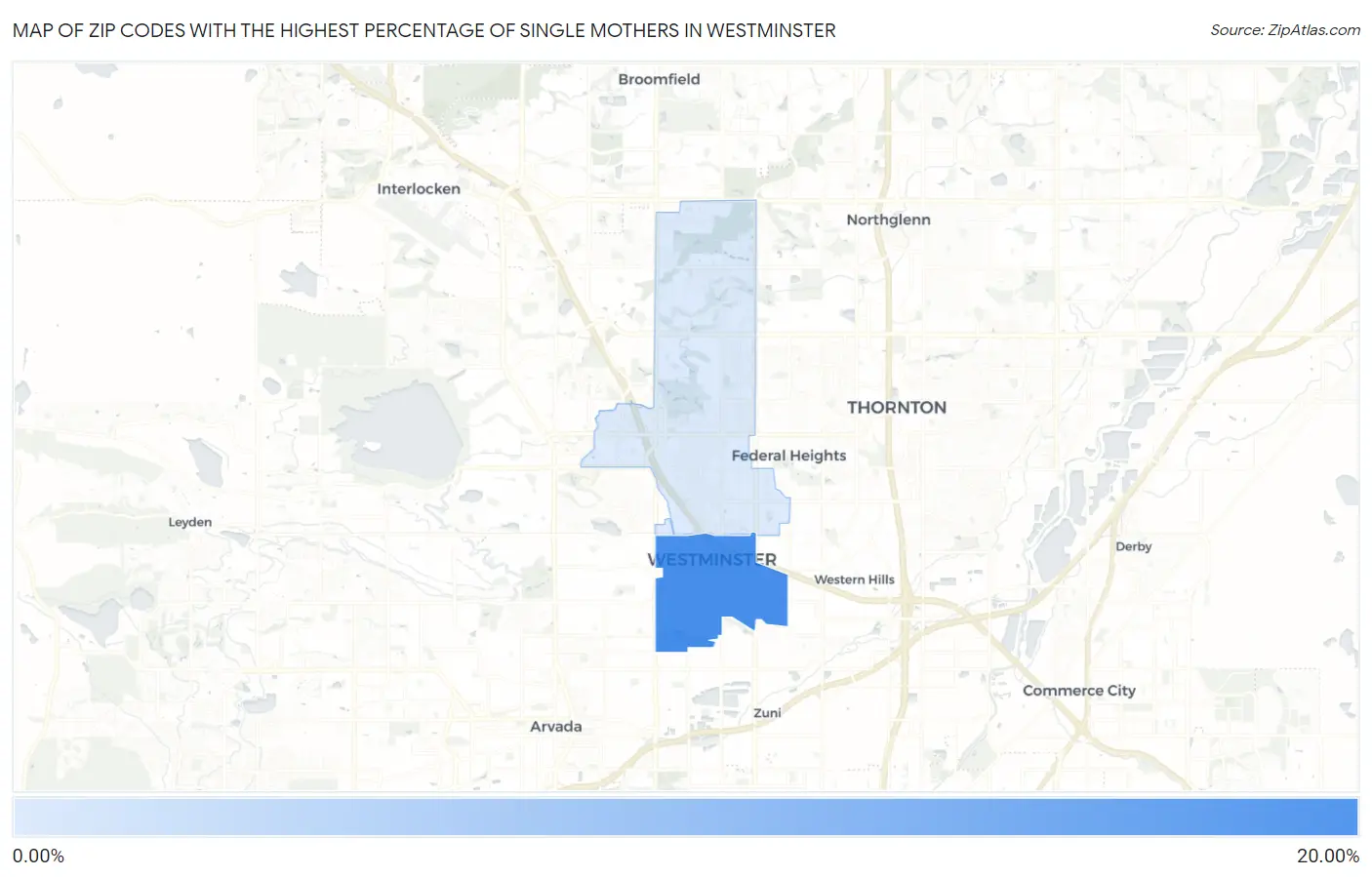 Zip Codes with the Highest Percentage of Single Mothers in Westminster Map