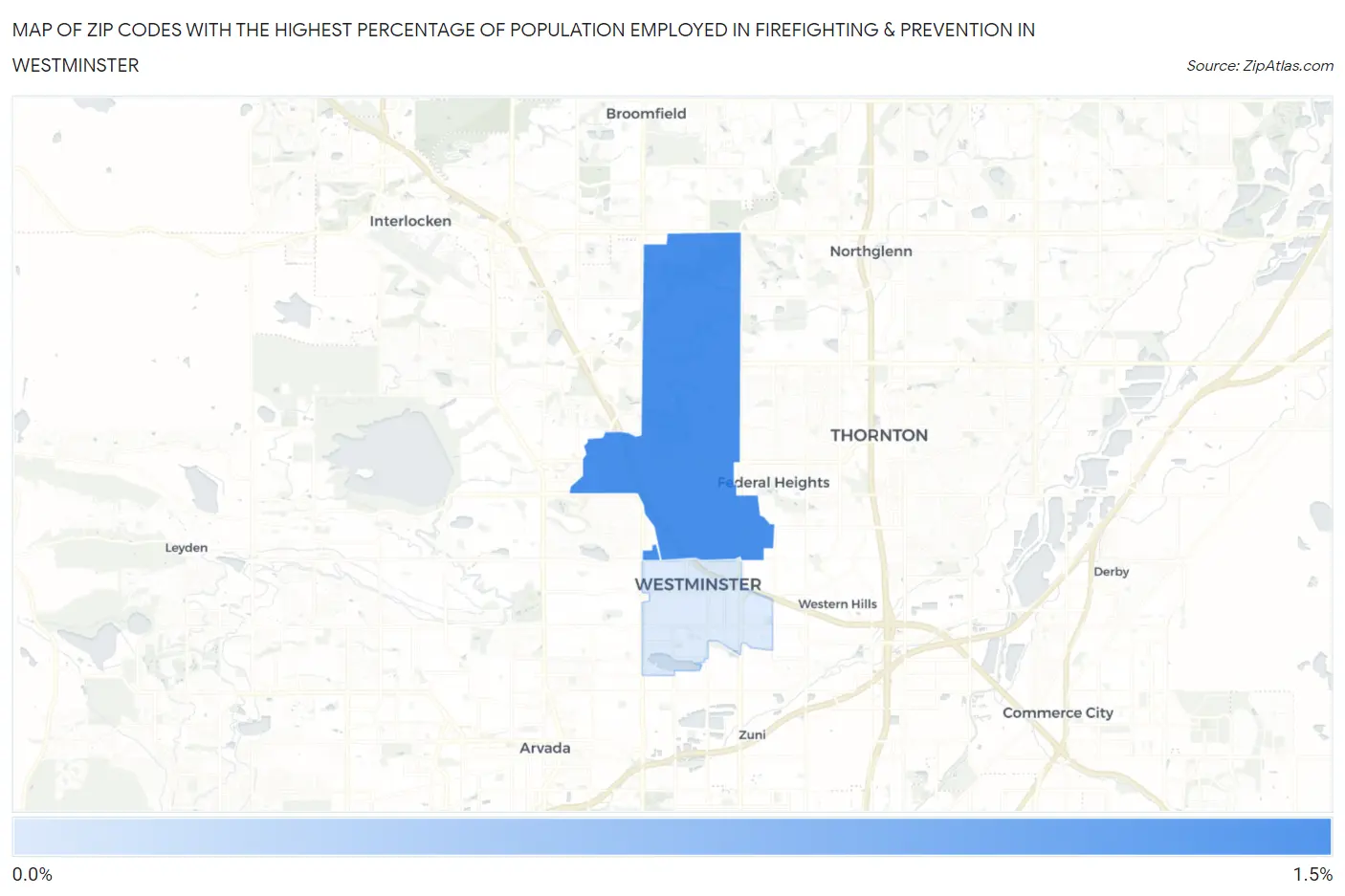 Zip Codes with the Highest Percentage of Population Employed in Firefighting & Prevention in Westminster Map