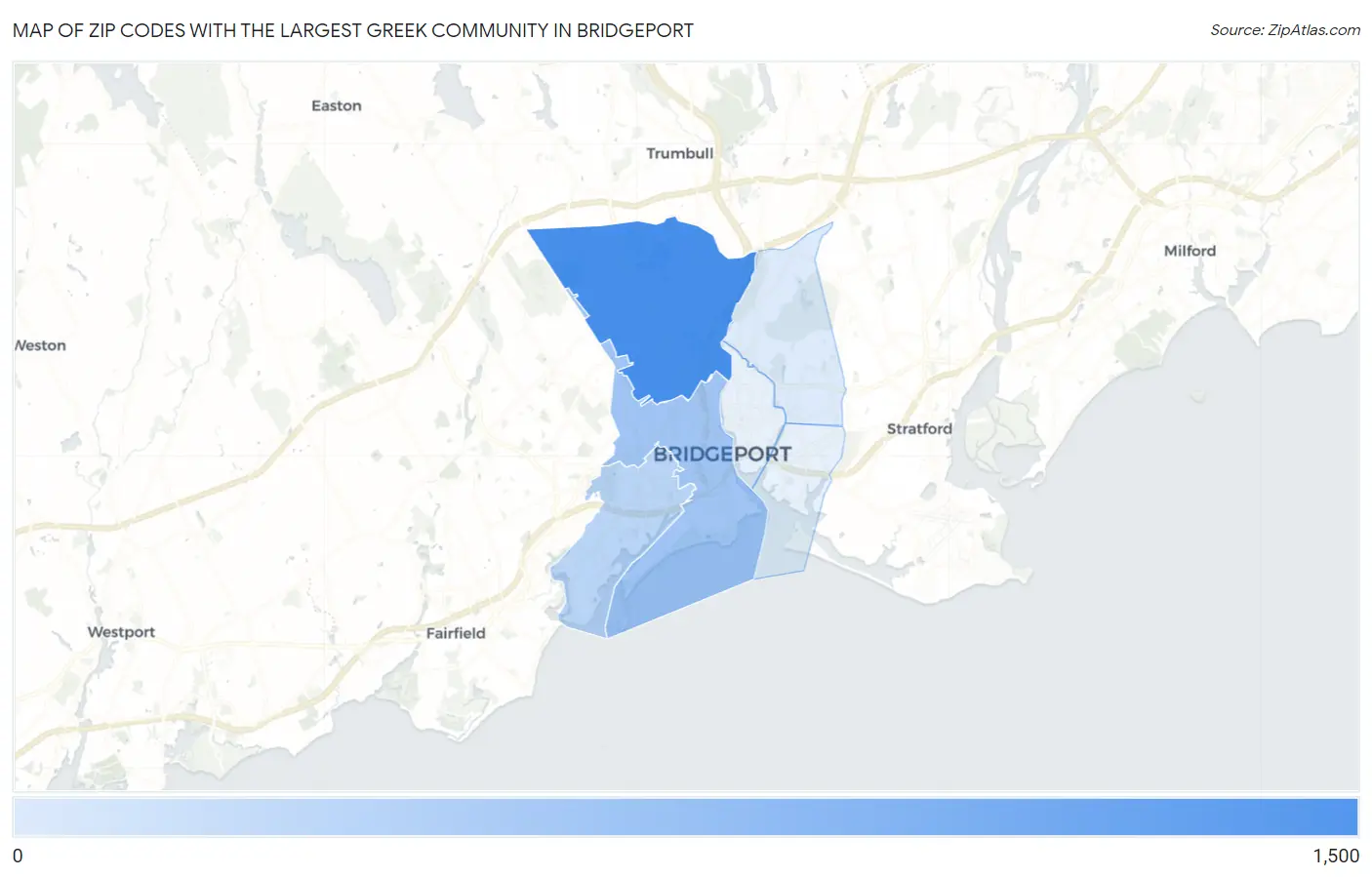 Zip Codes with the Largest Greek Community in Bridgeport Map