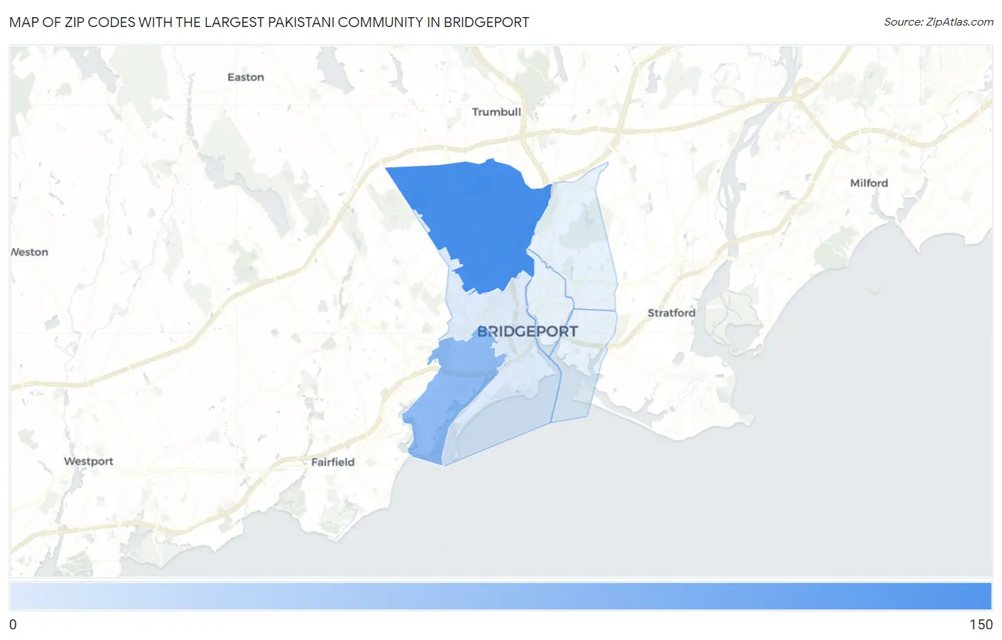 Zip Codes with the Largest Pakistani Community in Bridgeport Map