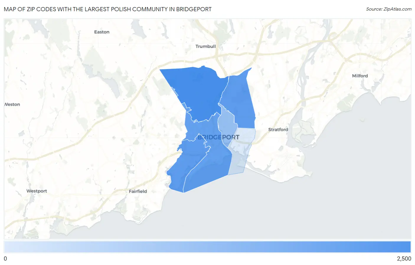 Zip Codes with the Largest Polish Community in Bridgeport Map
