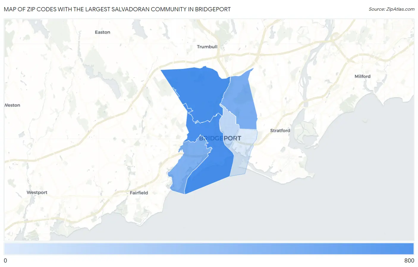 Zip Codes with the Largest Salvadoran Community in Bridgeport Map