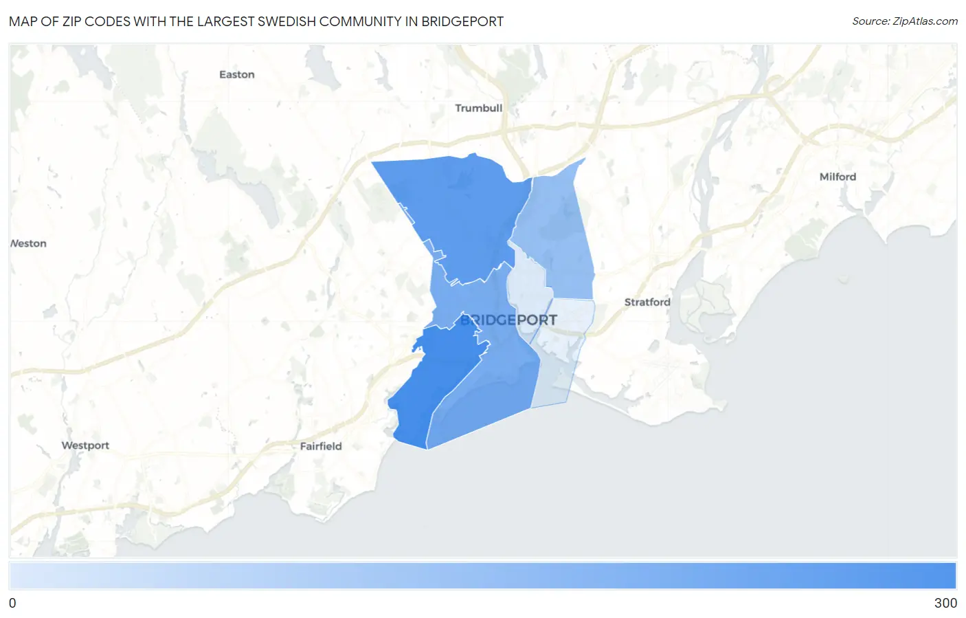 Zip Codes with the Largest Swedish Community in Bridgeport Map