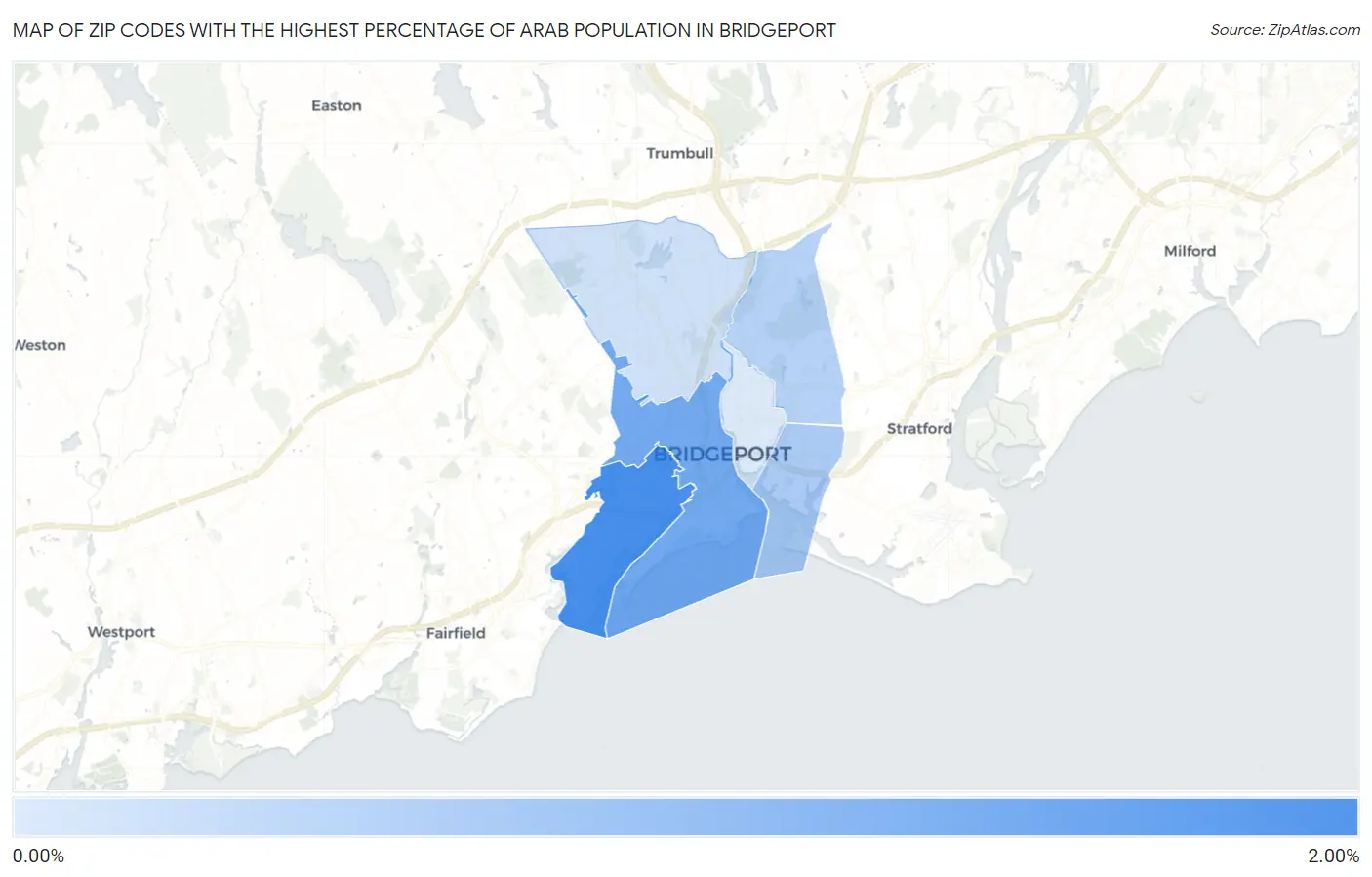Zip Codes with the Highest Percentage of Arab Population in Bridgeport Map