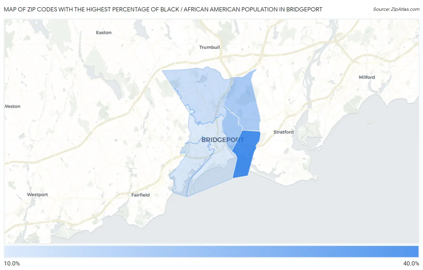 Zip Codes with the Highest Percentage of Black / African American Population in Bridgeport Map