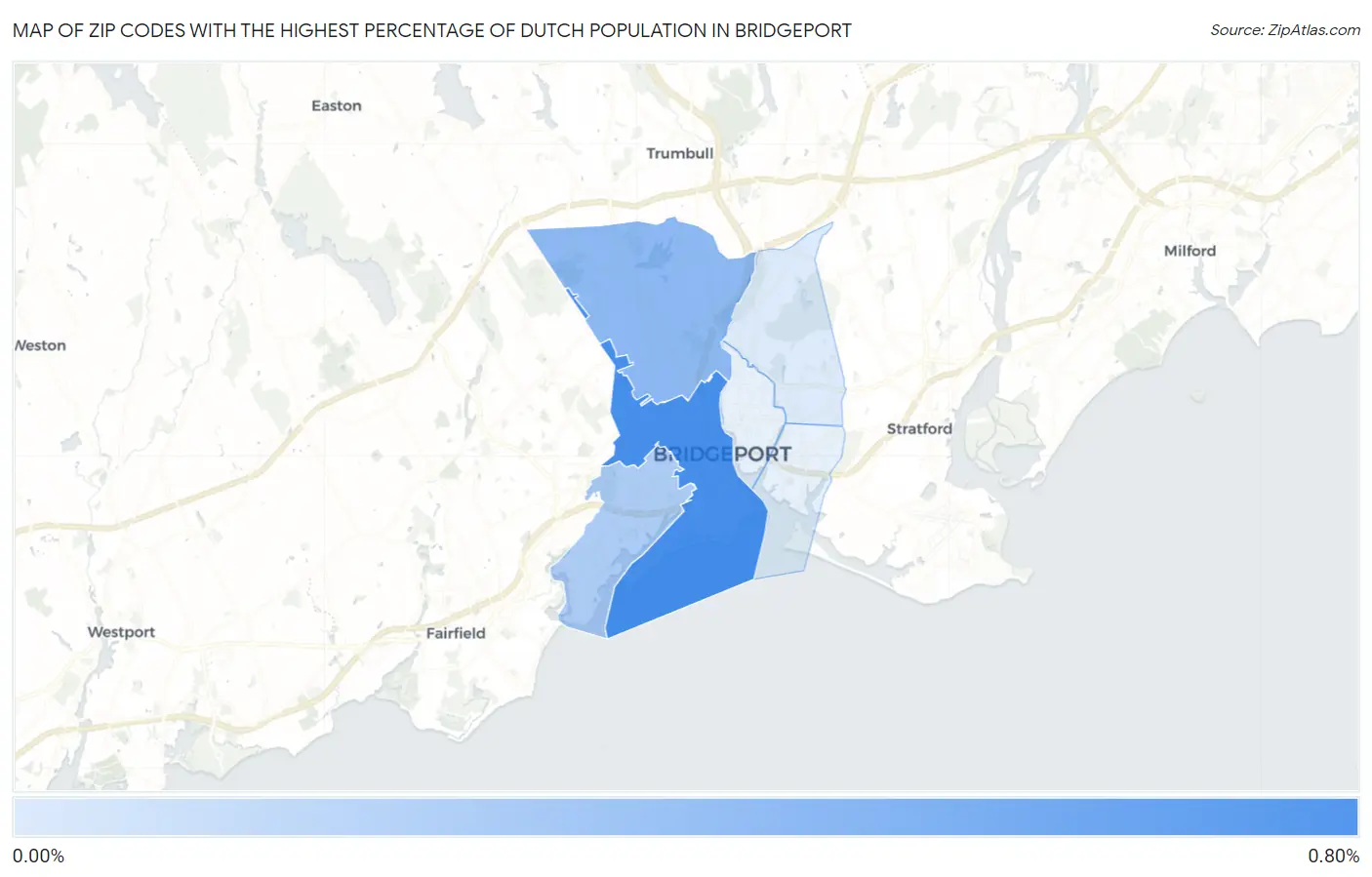 Zip Codes with the Highest Percentage of Dutch Population in Bridgeport Map