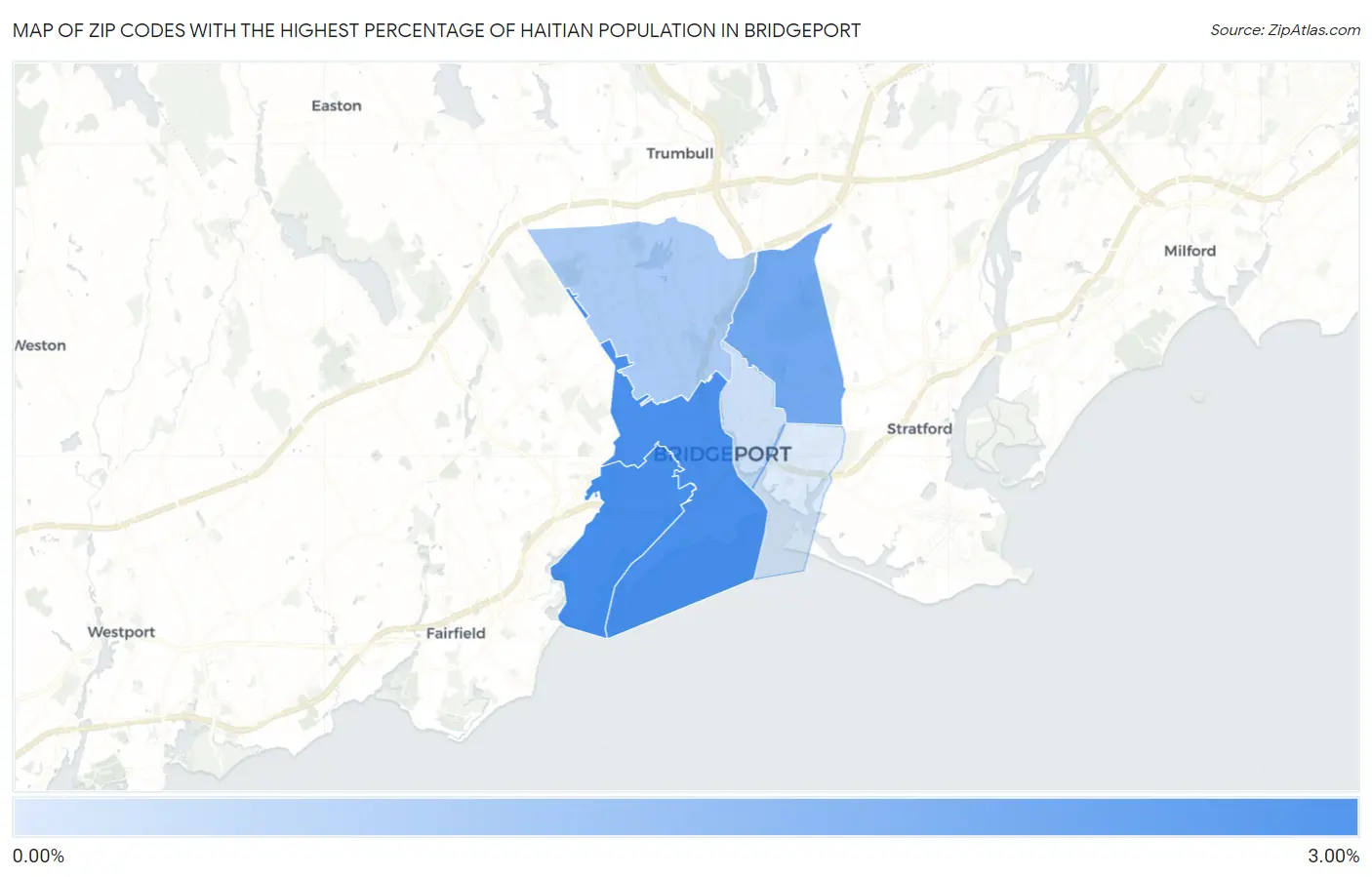 Zip Codes with the Highest Percentage of Haitian Population in Bridgeport Map