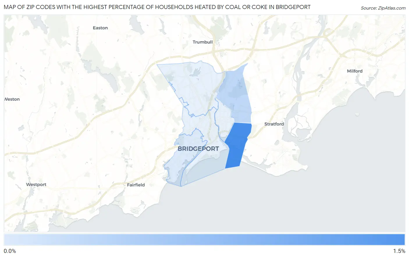 Zip Codes with the Highest Percentage of Households Heated by Coal or Coke in Bridgeport Map