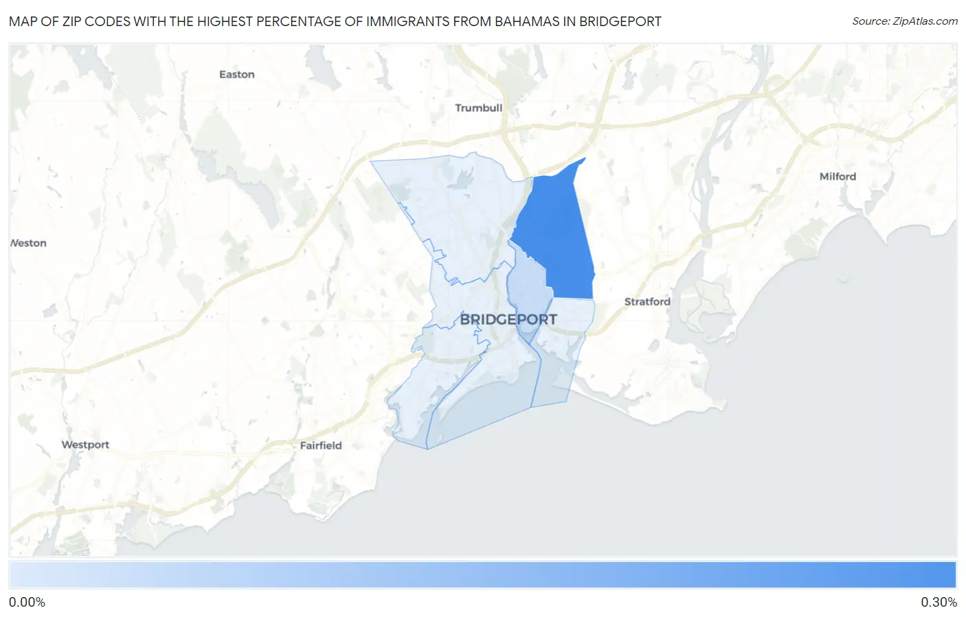 Zip Codes with the Highest Percentage of Immigrants from Bahamas in Bridgeport Map