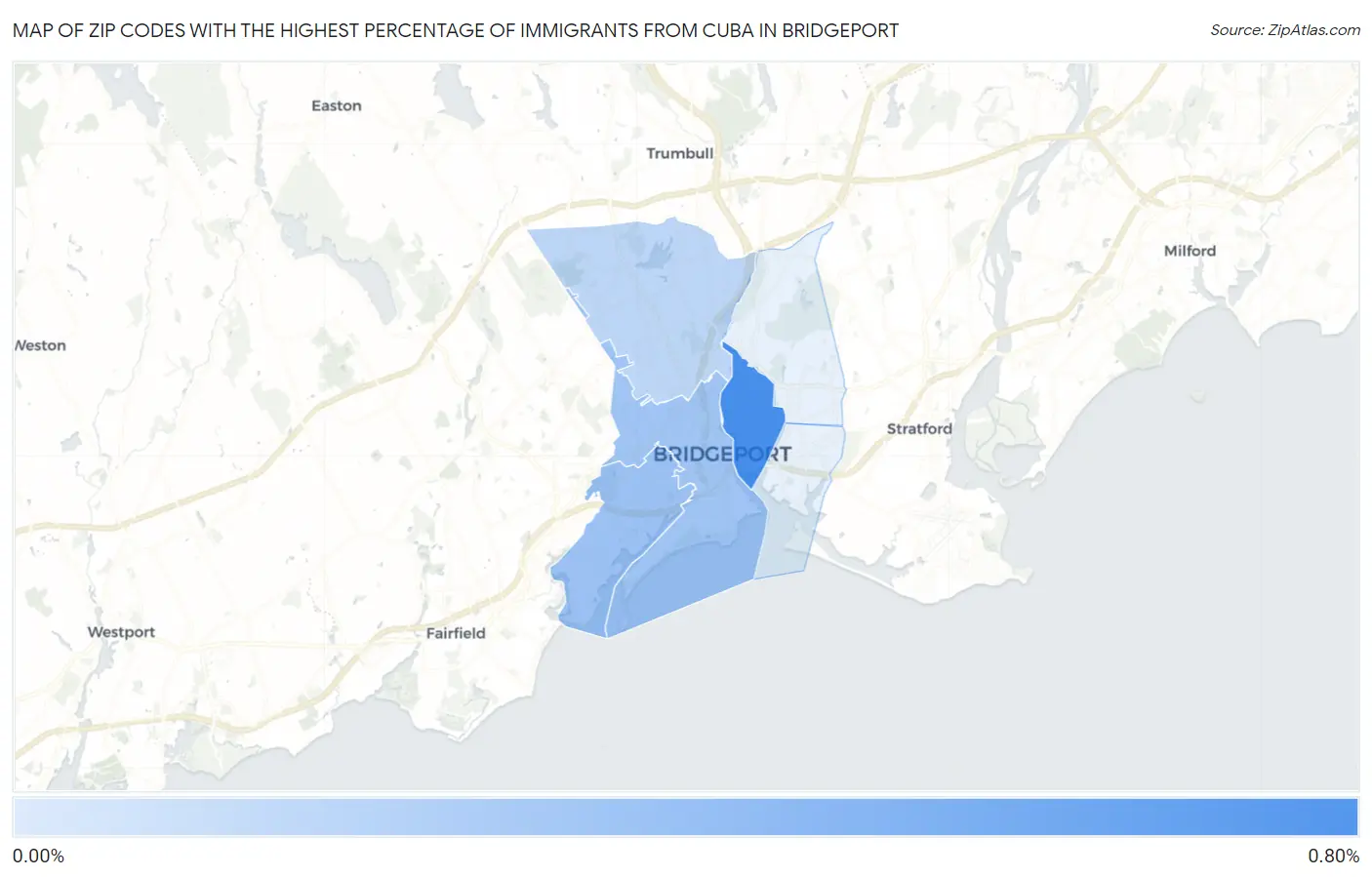 Zip Codes with the Highest Percentage of Immigrants from Cuba in Bridgeport Map