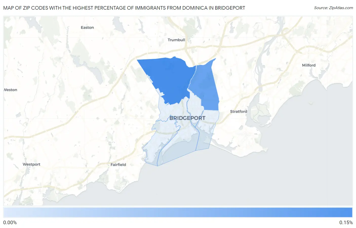 Zip Codes with the Highest Percentage of Immigrants from Dominica in Bridgeport Map