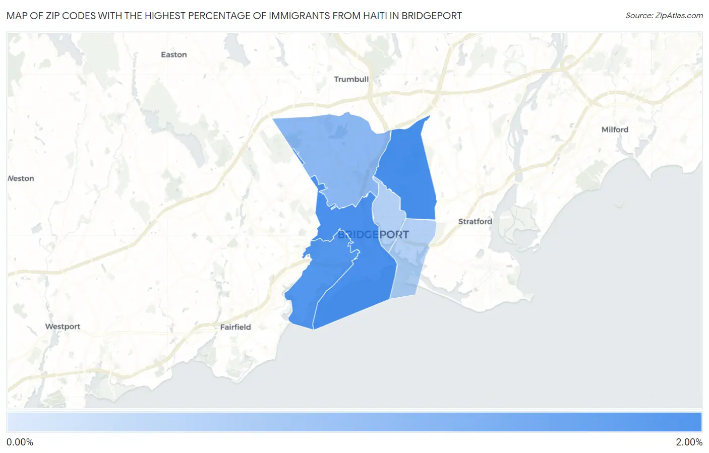 Zip Codes with the Highest Percentage of Immigrants from Haiti in Bridgeport Map