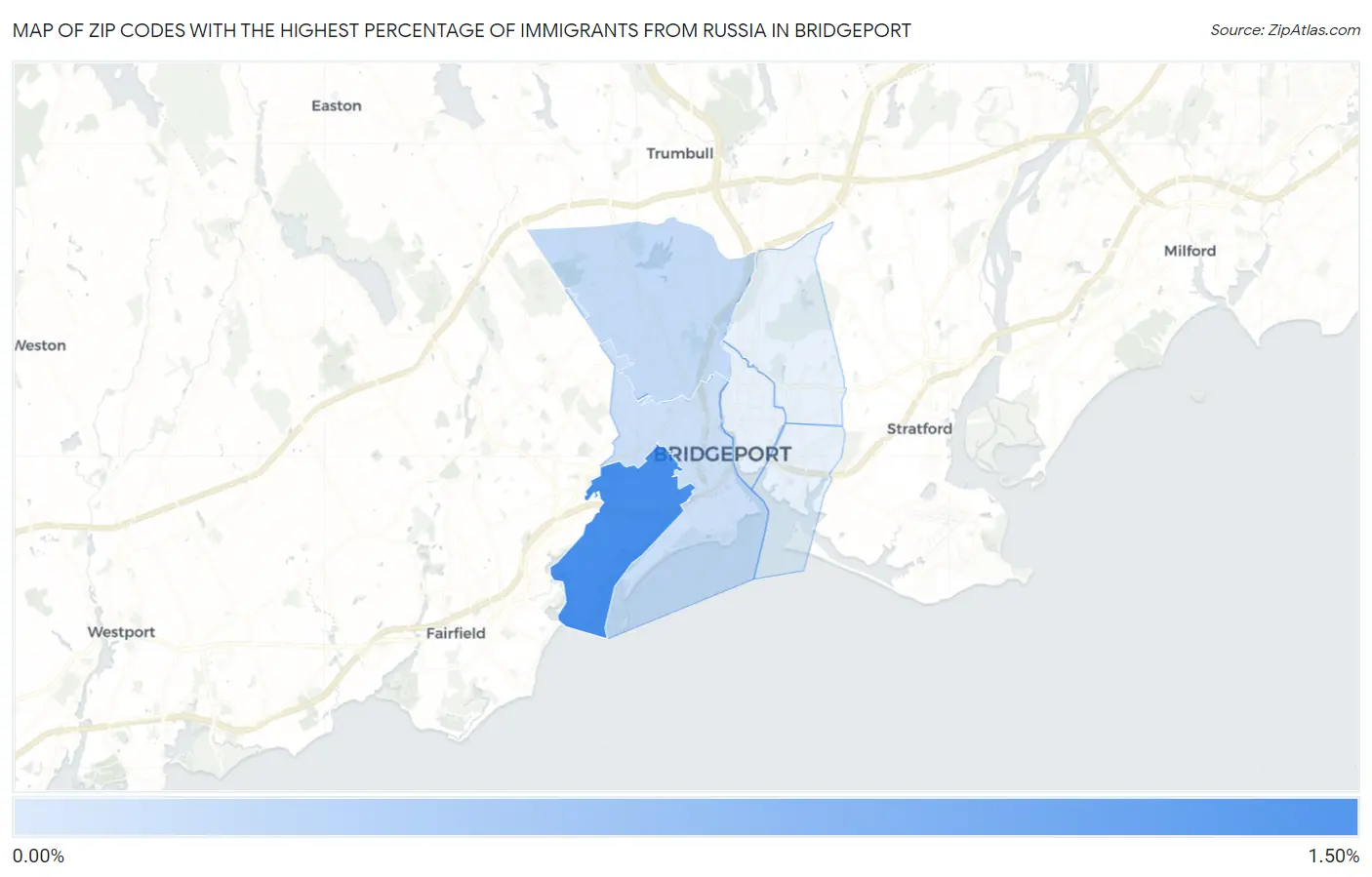 Zip Codes with the Highest Percentage of Immigrants from Russia in Bridgeport Map