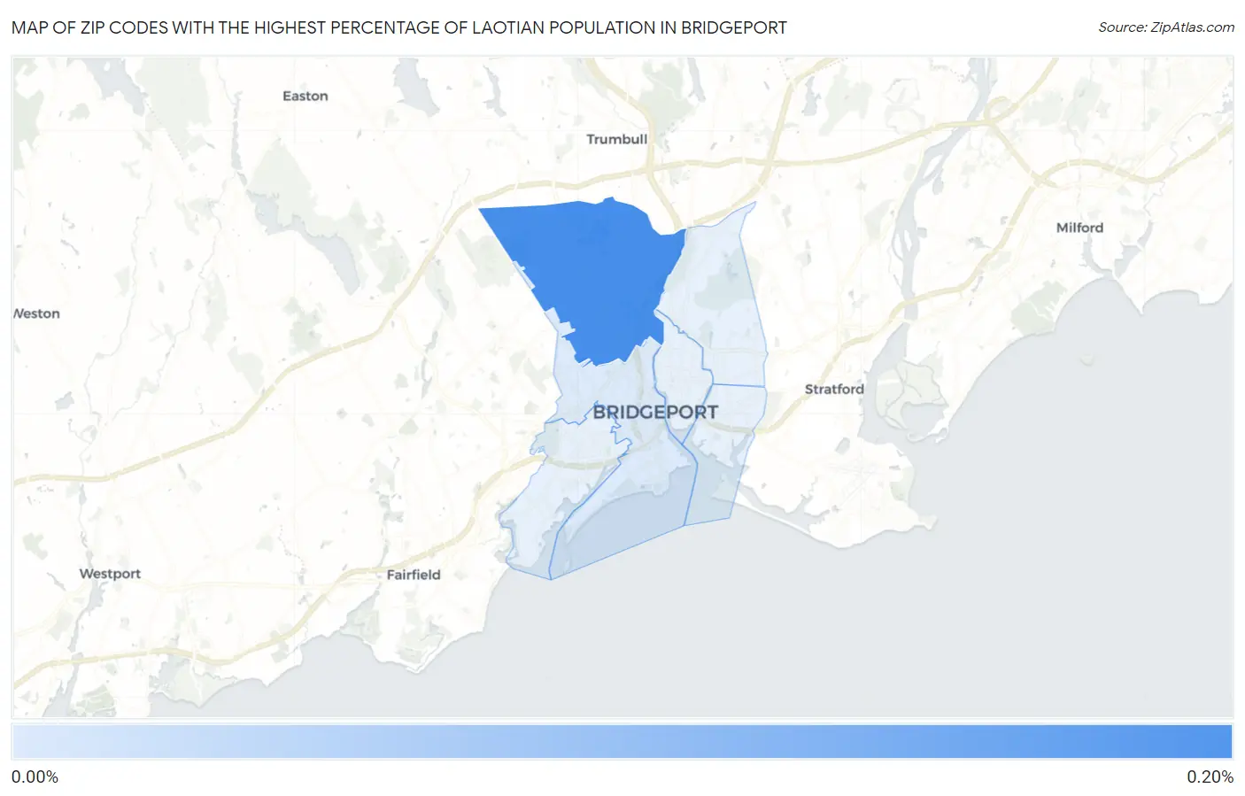 Zip Codes with the Highest Percentage of Laotian Population in Bridgeport Map