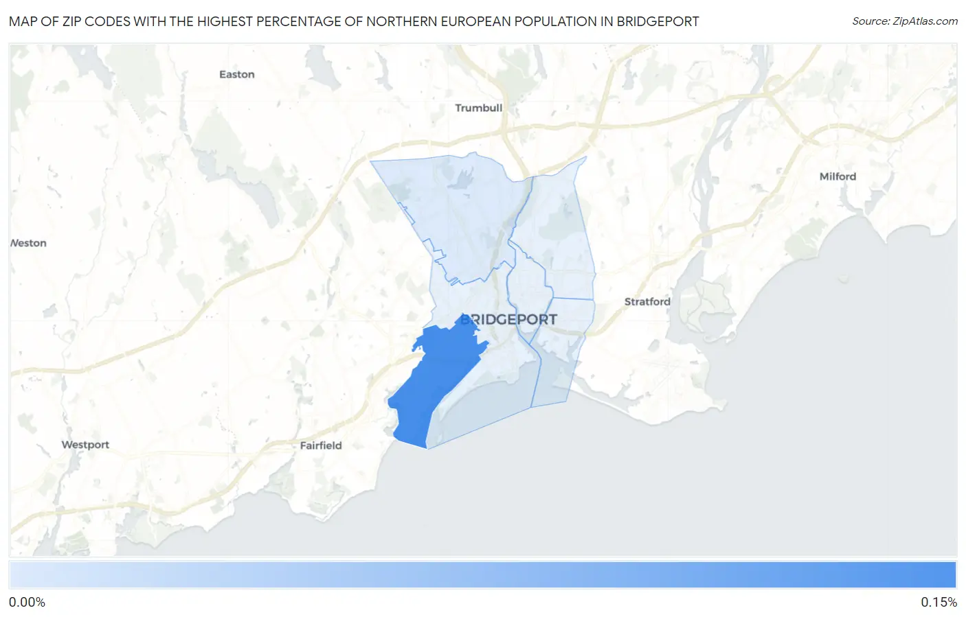 Zip Codes with the Highest Percentage of Northern European Population in Bridgeport Map