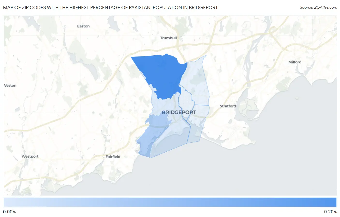 Zip Codes with the Highest Percentage of Pakistani Population in Bridgeport Map