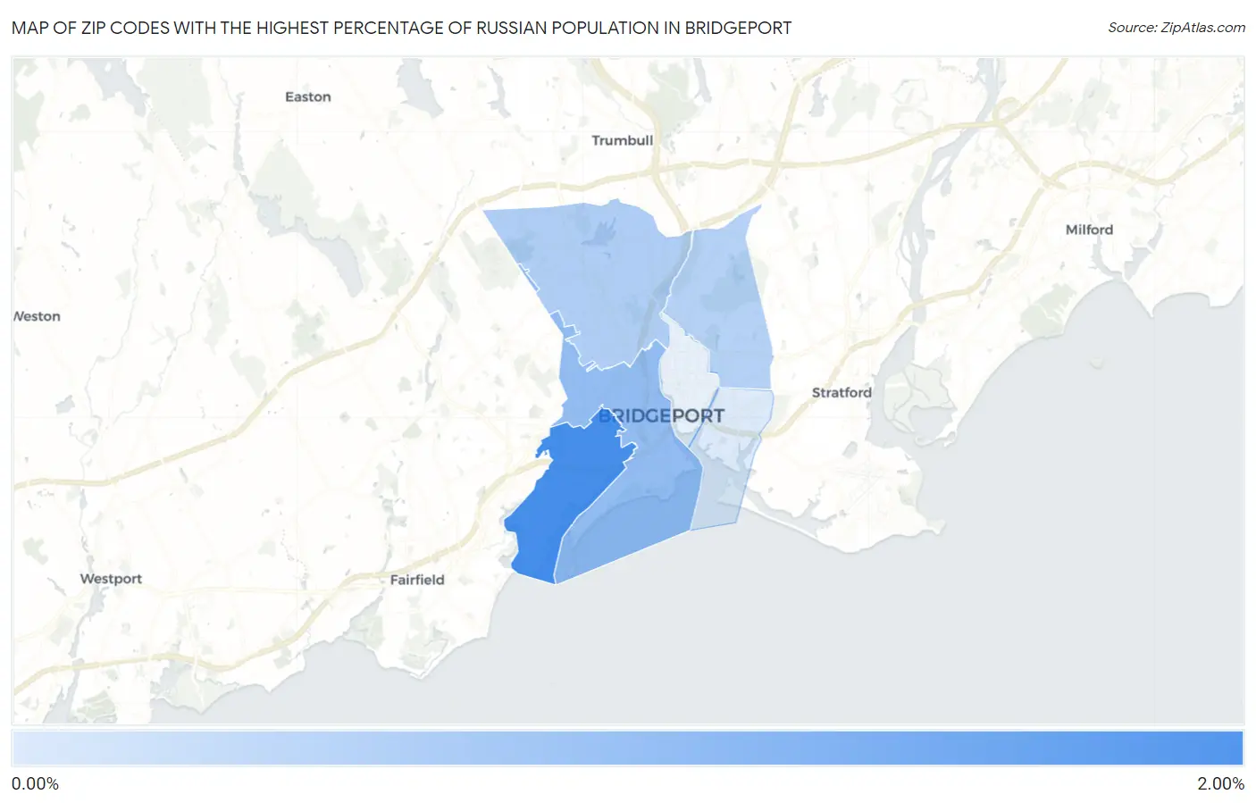 Zip Codes with the Highest Percentage of Russian Population in Bridgeport Map